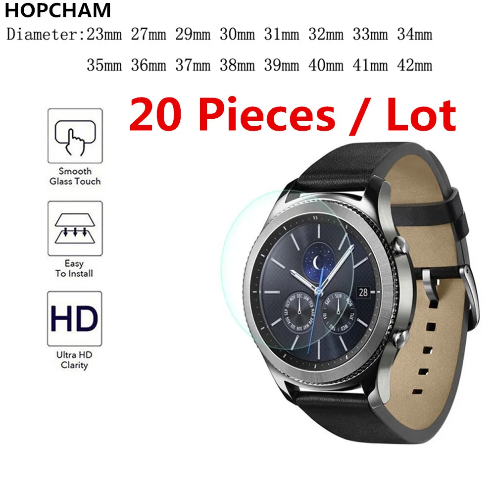 

20pcs Round Smart Watch Tempered Glass Diameter 30mm 31mm 32mm 33mm 34mm 35mm 36mm 42mm 46mm Screen Protector Protective Film