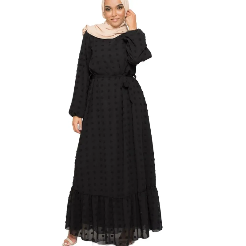 Vestidos De Verano Para Mujer Middle East Muslim Robe Arabesque Elegant Women's Dress Lace Up Slim Casual Chiffon Dress 2XL