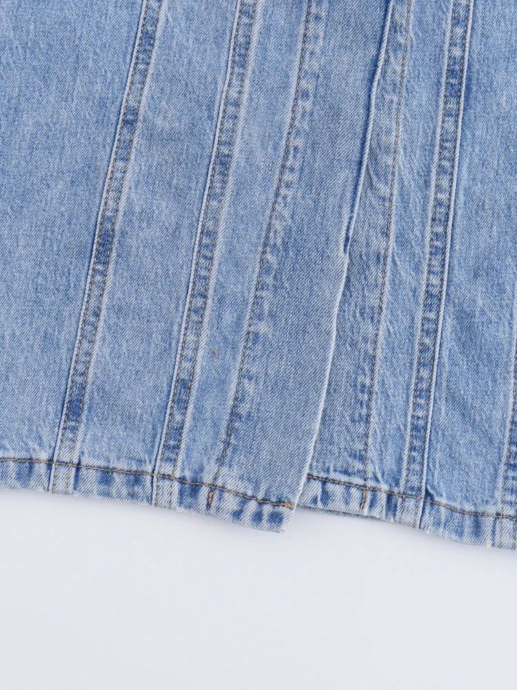 Женское джинсовое платье-миди на пуговицах спереди с круглым вырезом