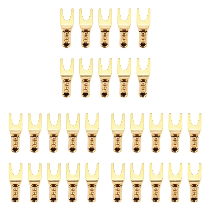 

30X Spade Banana Plug Male Solder Wire Connector Gold Plated Copper Speaker Terminal Fork Spade Plugs Adapter,Gold