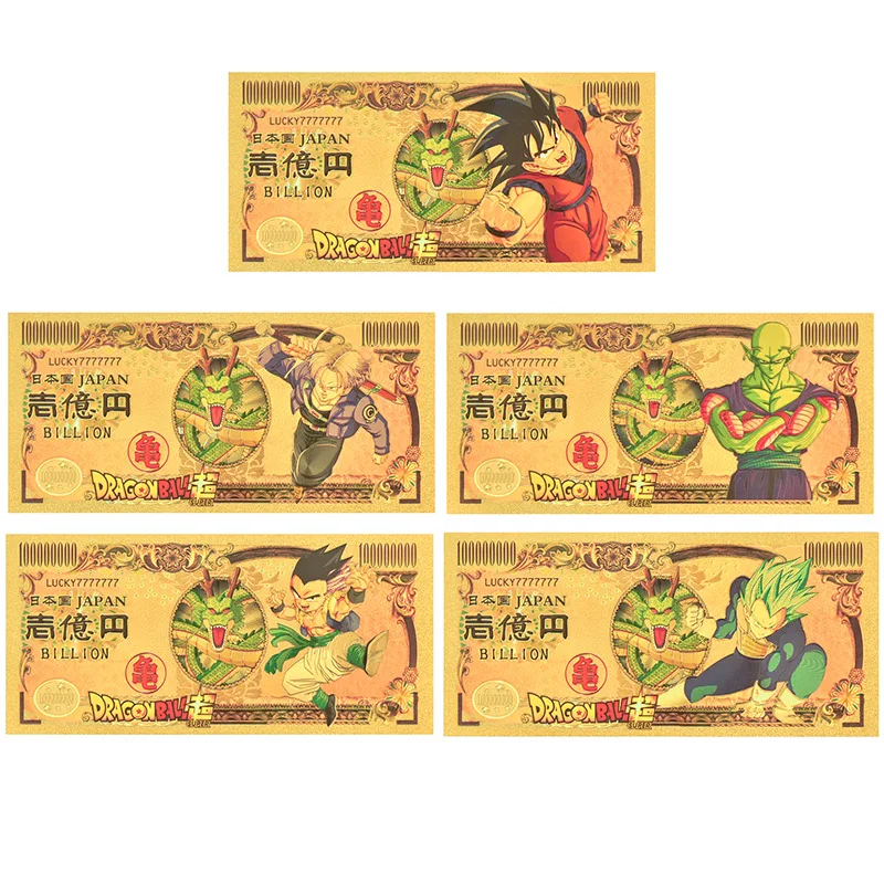 

Anime Cartoon Dragon Ball Gold Foil Commemorative Banknote Coins Money Son Goku Charmander Squirtle Collection Classic Cards Toy
