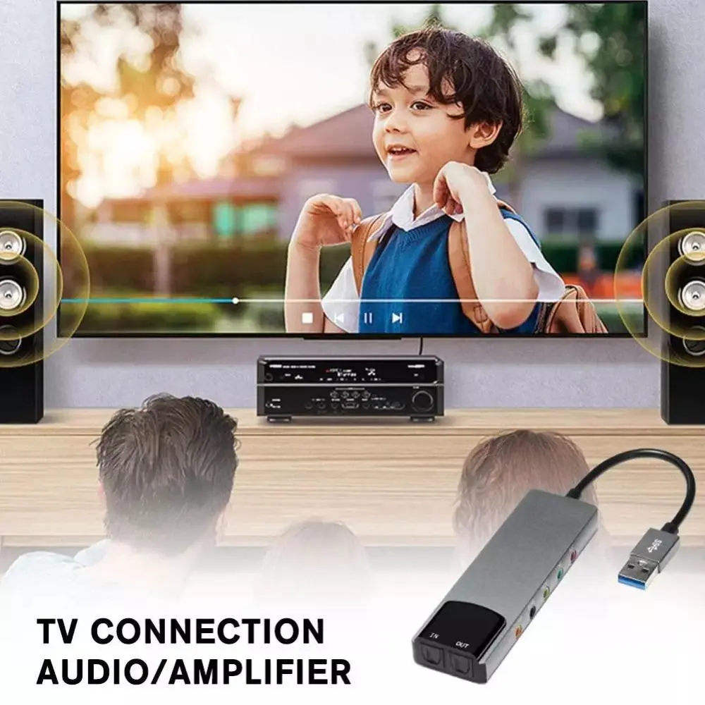Фото Новая USB-звуковая карта 7.1/5.1-канальная, практичная внешняя аудиокарта, портативная, для игр и прямых трансляций, с оптическим выходом SPDIF для ПК/компьютера №1