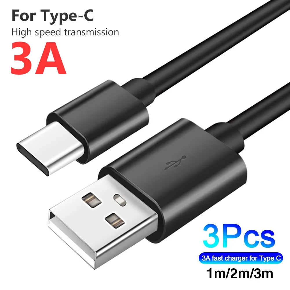

3Pack 1M 2M 3M Fast Charging 3A Type c USb-C Data Sync Charging Cable Cord line For Samsung s10 s20 Note 10 htc lg xiaomi