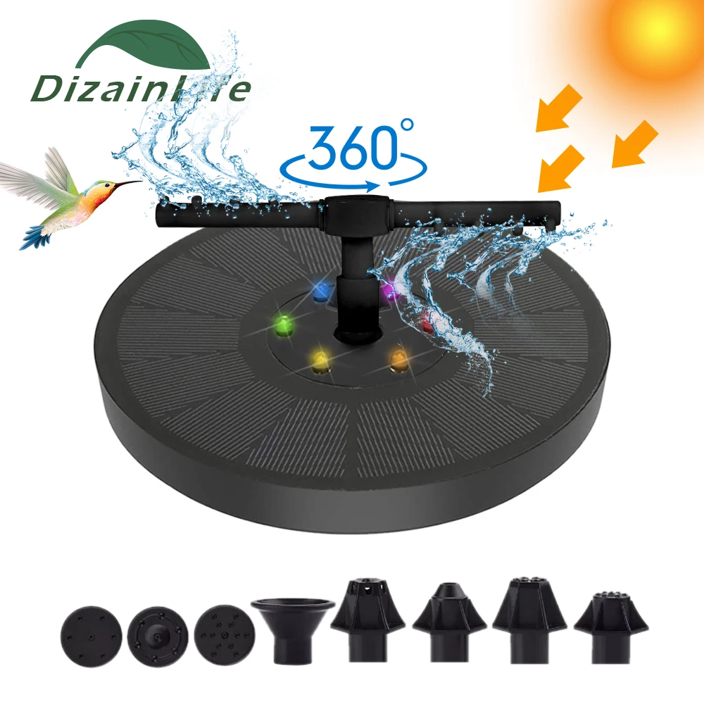 

Плавающий Солнечный фонтан для птичьей ванны, водяной фонтан на солнечных батареях, насос с вращающейся насадкой для бассейна, сада