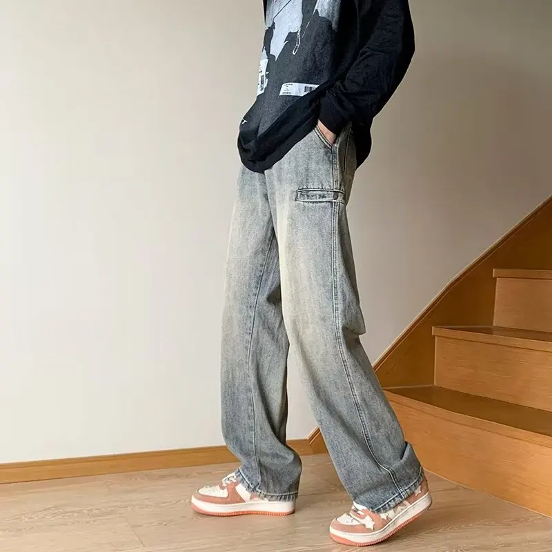 2023 Vintage Harajuku Streetwear Fashion Wide Leg Pants Pantalon Homme Denim Trousers Men Classic Casual Baggy Jeans Men Basic