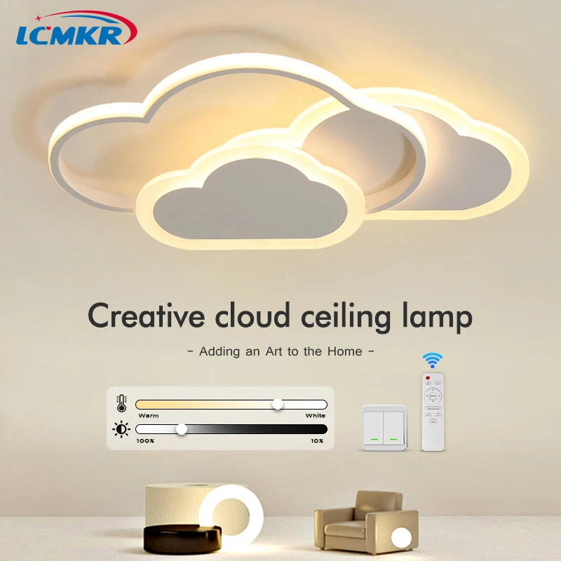 Modern Led Ceiling Lamps Creative Pink/White Cloud Home Lighting for Children's Room Bedroom Dimmable Indoor Lighting Fixtures