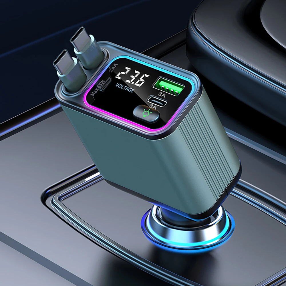 

Автомобильное зарядное устройство 90 Вт 4 в 1, супер быстрая зарядка, автомобильное зарядное устройство для телефона с выдвижным кабелем, порт USB Type-C