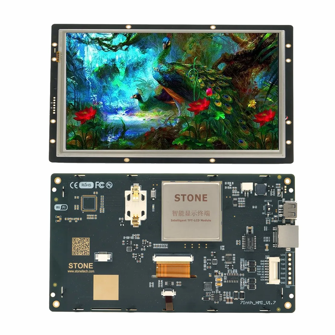 SCBRHMI I Series - 7'' HMI Intelligent Resistive Touch Display TFT LCD Full-color Module Support STONE Editor
