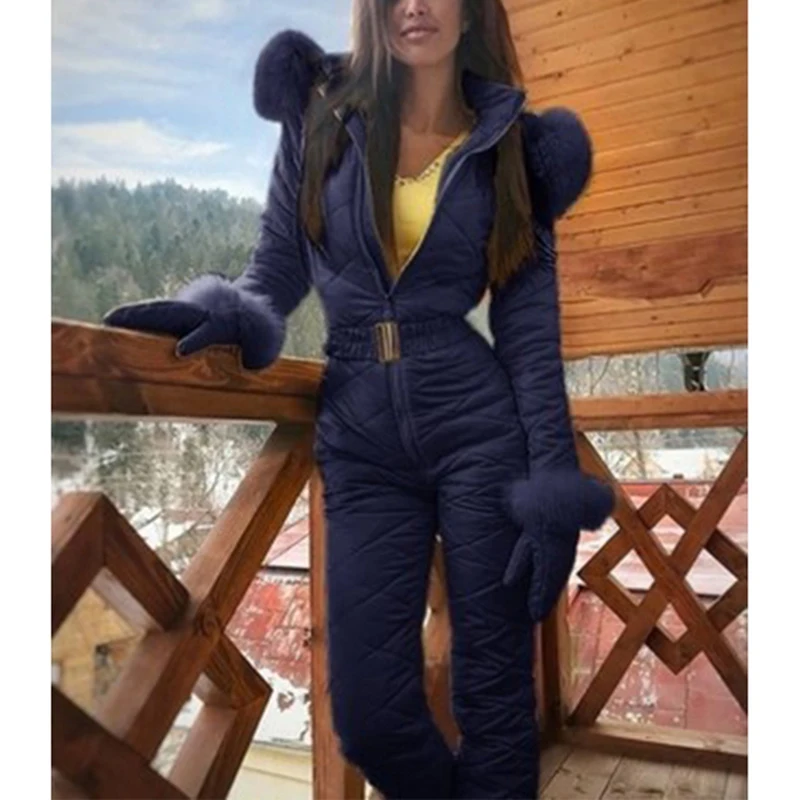 

One Piece Ski Jumpsuit Thick Winter Warm Woman's Snowboard Skisuit Outdoor Sports Female Skiing Pant Set Zipper Ski Suit #A