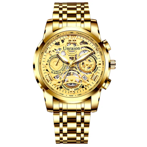 Часы наручные мужские кварцевые в стиле милитари, брендовые большие роскошные спортивные, стальной хронограф, золотистого цвета, A4158
