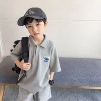 boys summer suit 2022 new casual all match gray childrens summer short sleeved t shirt boy two piece suit