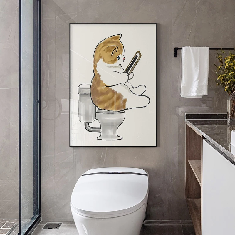 

Japanese Toilet Canvas Painting Cartoon Cute Cat Poster Wall Art Print Prints Bathroom Toilet Living Room Decor Pictures Cuadros