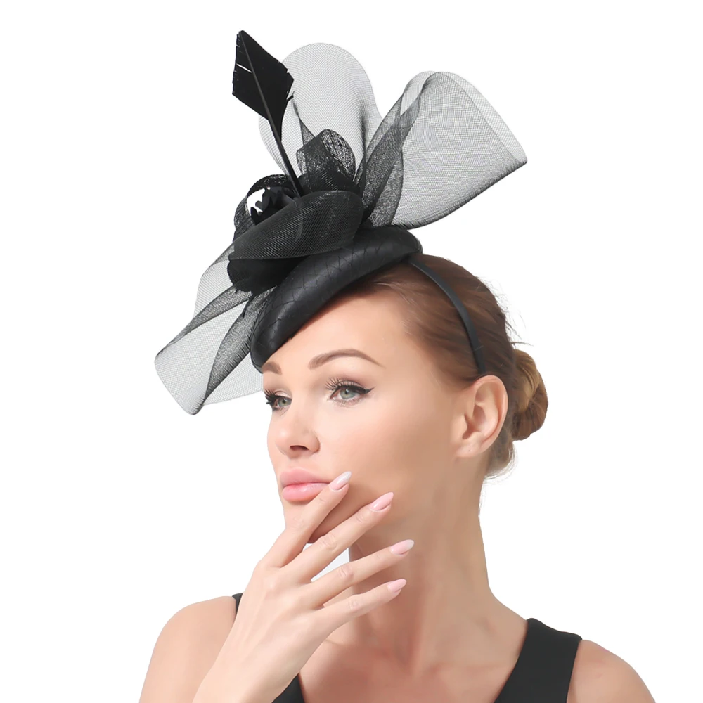 Marron Fascinator Hat с цветочной вуалью и перьями модные пятна свадебные головные уборы