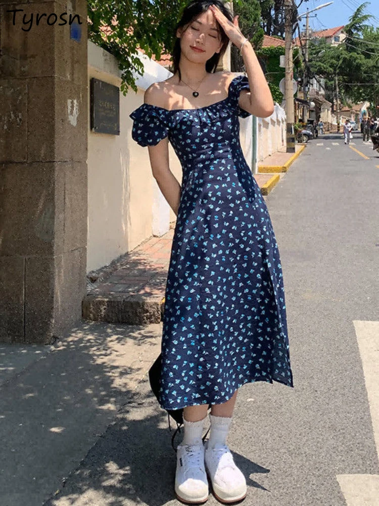 

Женские платья-миди с Боковым Разрезом, облегающие сексуальные платья с милым цветочным принтом, простые элегантные Простые повседневные ж...