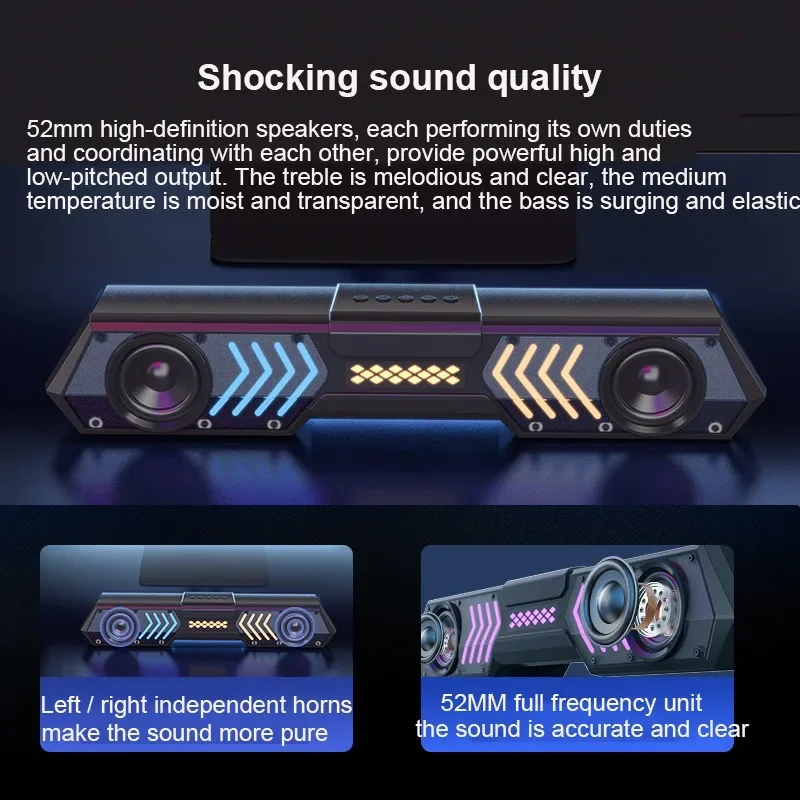 Фото Настольная проводная звуковая панель Bluetooth, компьютерный динамик, HIFI стерео звуковая коробка с динамическим RGB-световым эффектом, двойная басовая диафрагма №5