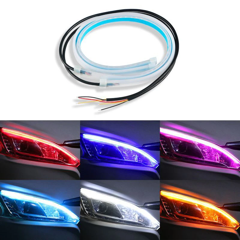 

1pcs LED DRL Car Daytime Running Light Flexible Waterproof Strip Auto Headlights White Turn Signal Brake Flow Lights 12V