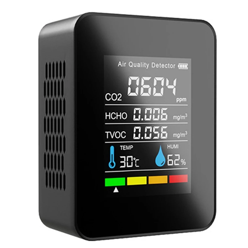 

5 In1 CO2 Meter Digital Temperature Humidity Tester Carbon Dioxide Detector Air Quality Monitor TVOC HCHO Analyzer