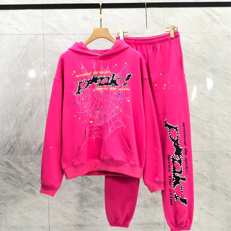 

Pink Nevermind the Spider Young Thung 555555 Angel Hoodie Men Women Web Pattern Hooded Pullover