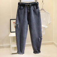 womens boyfriend jeans vintage high waisted baggy jeans black casual loose ripped hole trousers streetwear harem denim pants