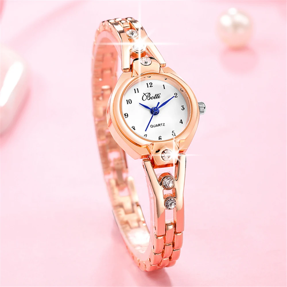 

Luxury Rhinestone Dial Quartz Women's Steel Wrist Watch Evening Dress Numbers Small Exquisite Elegant Essential Relogio Feminino