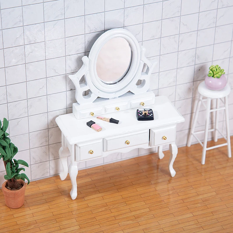 

Миниатюрный деревянный стол для макияжа, фарфоровая мебель для кукол 1/12, аксессуары для украшения кукольного домика