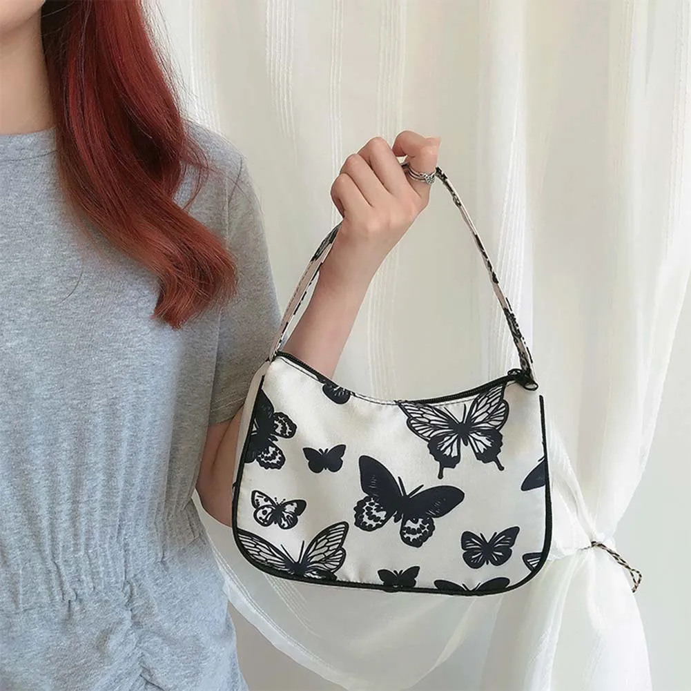 

Fashion Sweet Butterfly Women Handbag Vintage Waterproof Nylon Top-Handle Underarm Bag for Outdoor Business Traveling