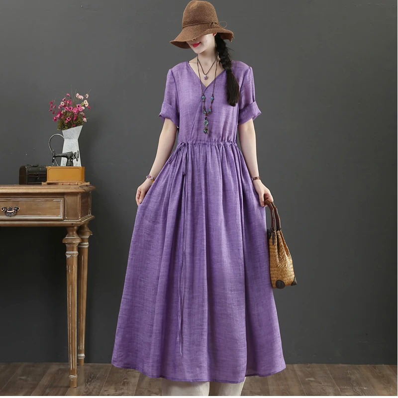 

Women's Summer Sundress Elegant Fashion Solid Beach Dress Vintage V-Neck Party Dresses 2022 New Bohemian Vestidos Casual Robe