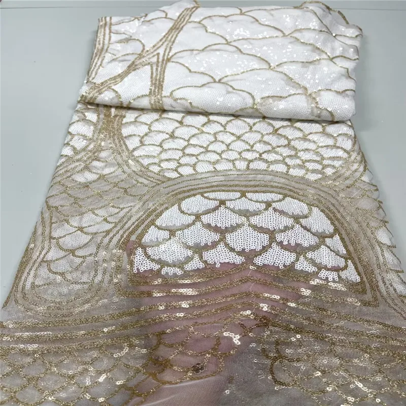 

Африканская кружевная ткань 2022, высококачественное кружево с золотыми блестками, новейшая вышивка, сетчатые кружева, ткани для нигерийских свадеб, 5 ярдов