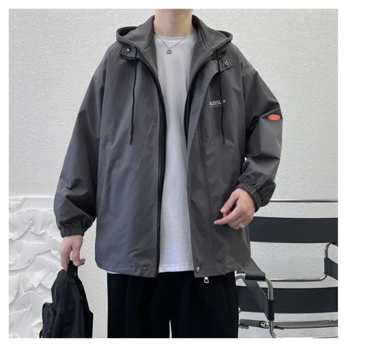 Autumn Winter Solid Casual Jacket Men's Loose Cool Boys Soft Zipper Hoodie Drawstring Student Coat False Two-piece Suit
