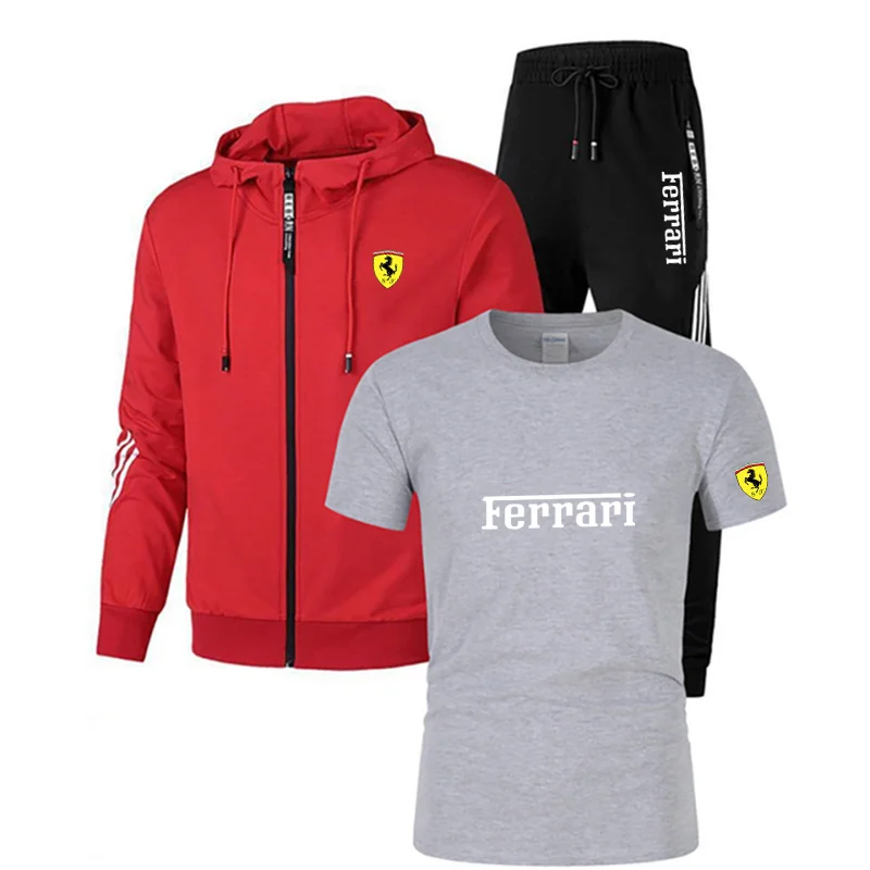 Casual men's Sportswear Spring Sportswear T-shirt men's 3-piece set+sweatpants printed brand zipper men's Sweatshirt suit large