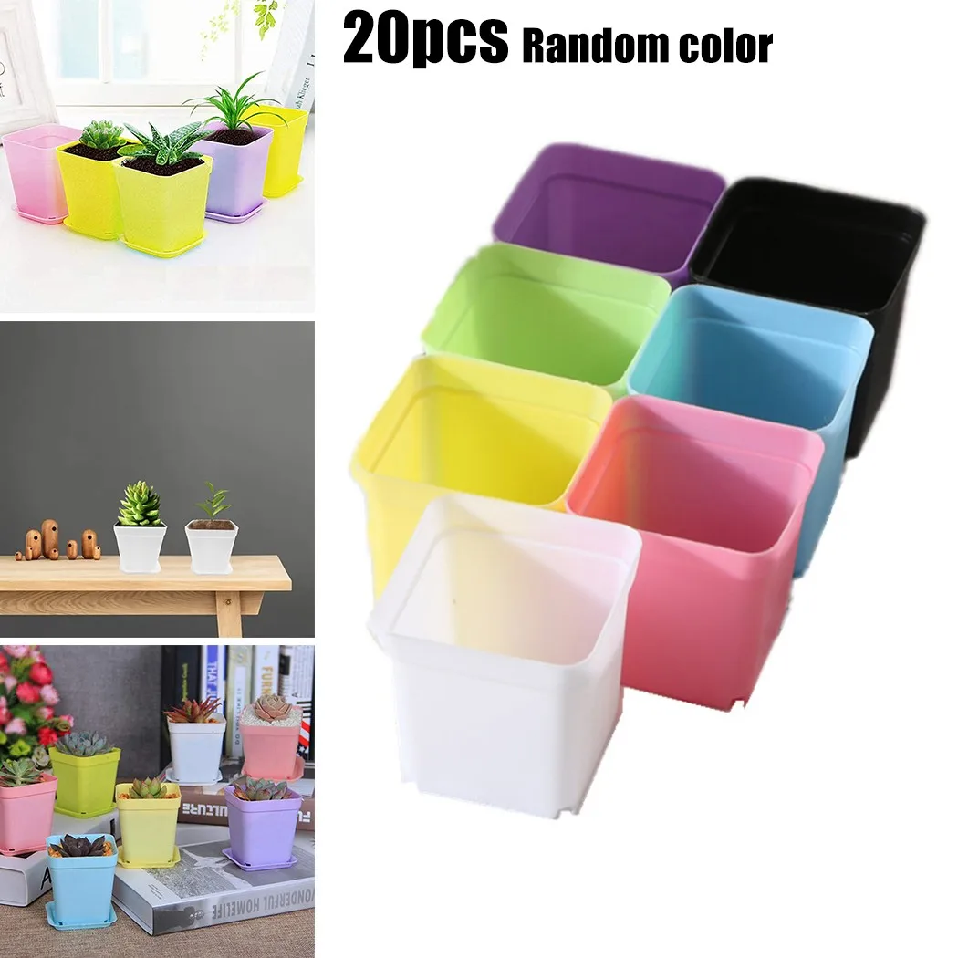 

20PCS Nursery Pot Small Square Colorful Flower Pot Succulent Plant Trays Random Color Home Office Decor DIY 5.5*5.5*4.5cm