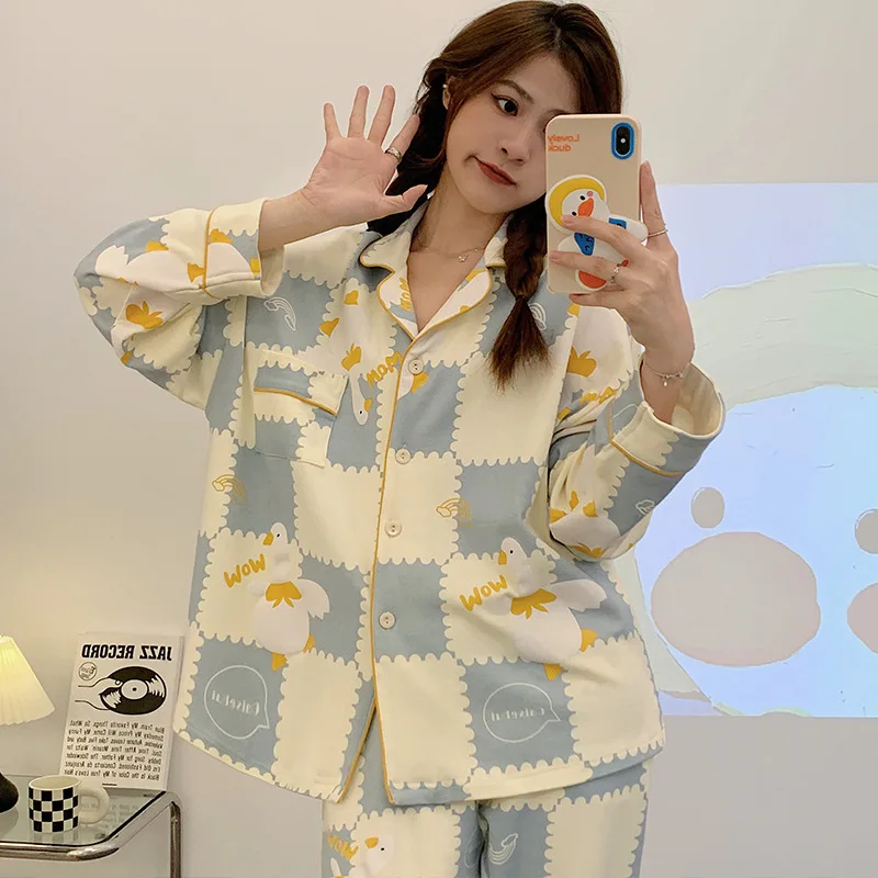 Yasuk Autuum Winer Fashion Women's Casual Print Pocket Sleepwear Homewear Cute Lovely Pajamas With Pants Soft Elastic Waist Duck