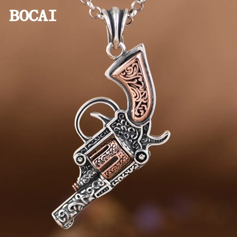 

BOCAI Новый S925 Стерлинговое Серебро винтажный хип-хоп модный дизайн револьвера подвеска мужской стиль подарок