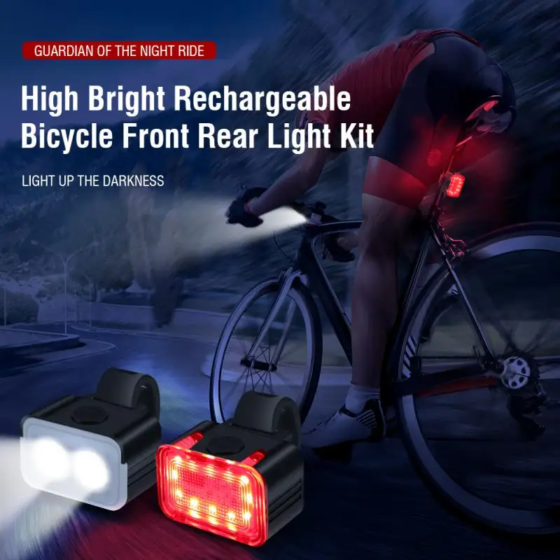 

Lamp Bead Headlamp For Bicycle USB Charging Aluminum Alloy Headlights+taillights IPX6 200m Irradiation Bicycle Accessories