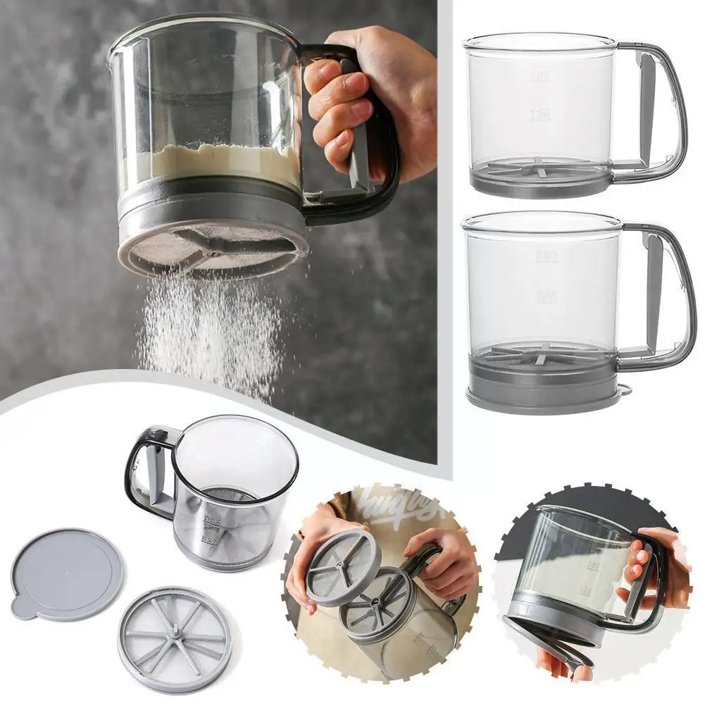 

Flour Sifter Semi-automatic Handheld Plastic Powder Sifters Sifter Professional Filter Gadget Flour Kitchen Handheld Flour L7N2