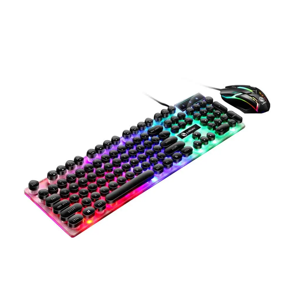 

Wired Keyboard Set USB Gaming Colorful Backlight Ergonomic Thin Portable Laptop Internet Cafe Low Noise With Mouse Accessories