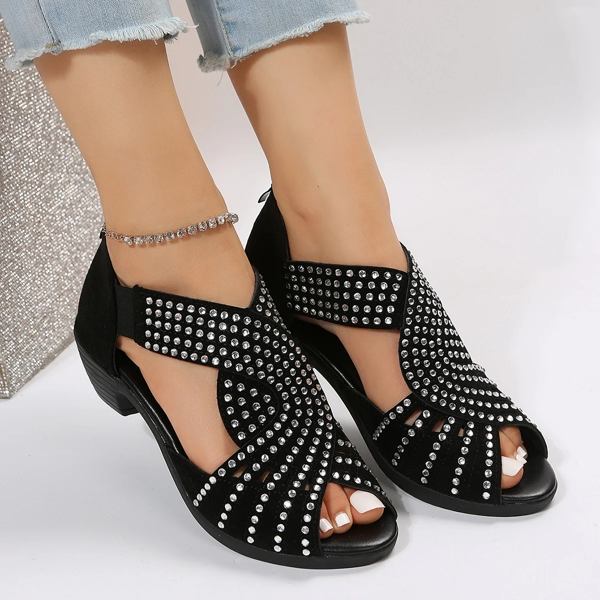 2022 new fashion comfortable dance sandals women's rhinestone zipper crystal indoor shoes women's open-toe shoes