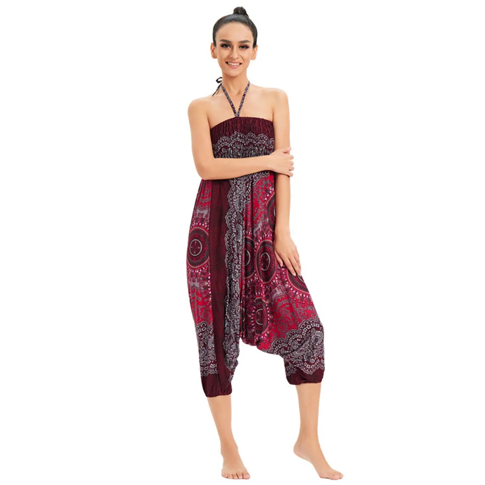 Women Bohemian Floral Print Long Pants 2022 Elastic High Waist Vintage Harem Pant Boho Loose Beach Trousers Fashion Clothes