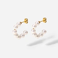 new large pearl c shape earrings 316l stainless steel gold color plated stud earrings pearl earrings women earrings waterproof