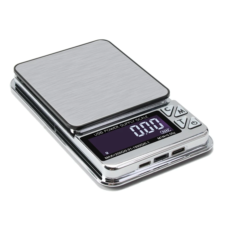 

High Precision Jewelry Scale, 1000GX0.01G Digital LCD Count Electronic Scale Stainless Pocket Kitchen Scales USB Charge