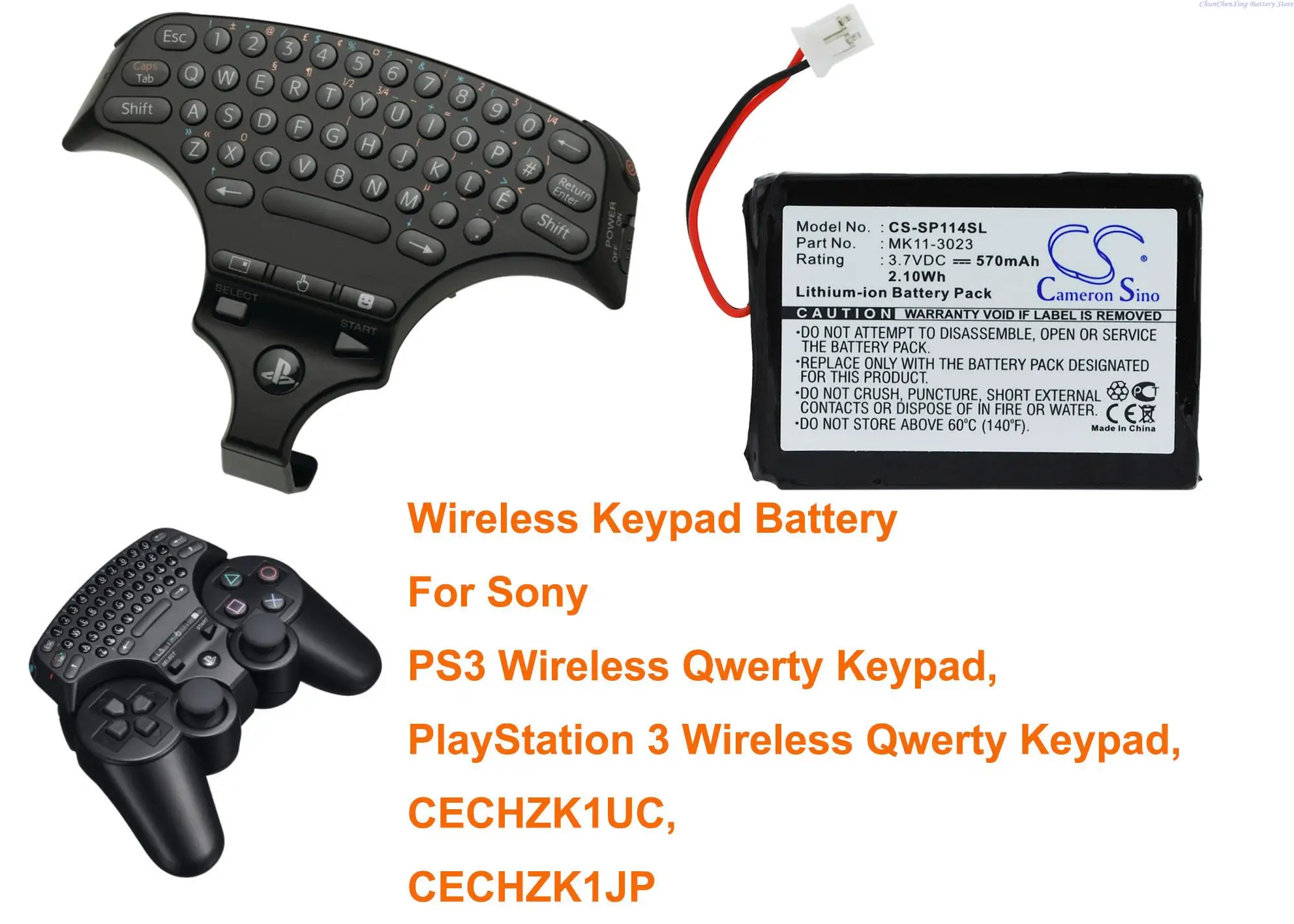 

Аккумулятор для клавиатуры Cameron Sino 570 мАч для Sony CECHZC1E, CECHZK1UC, PlayStation 3, беспроводная Qwerty, беспроводная клавиатура Qwerty PS3
