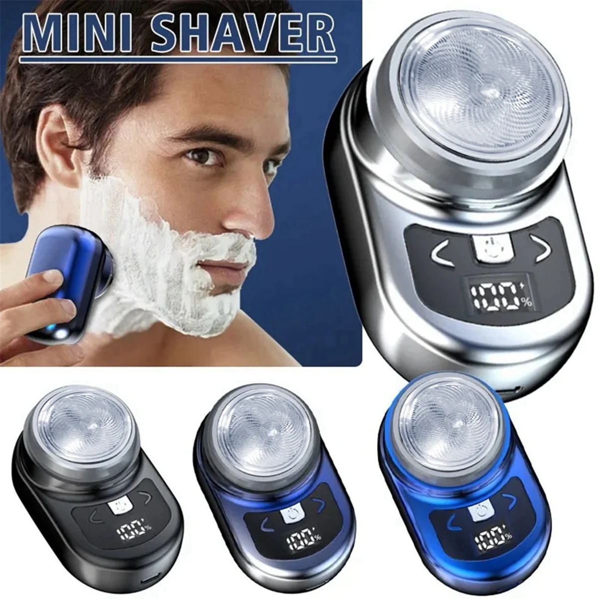 Portable Electric Shaver Pocket Shaving for Men Mini Beard LCD Power Display Rechargeable Travel Home Shaver-B