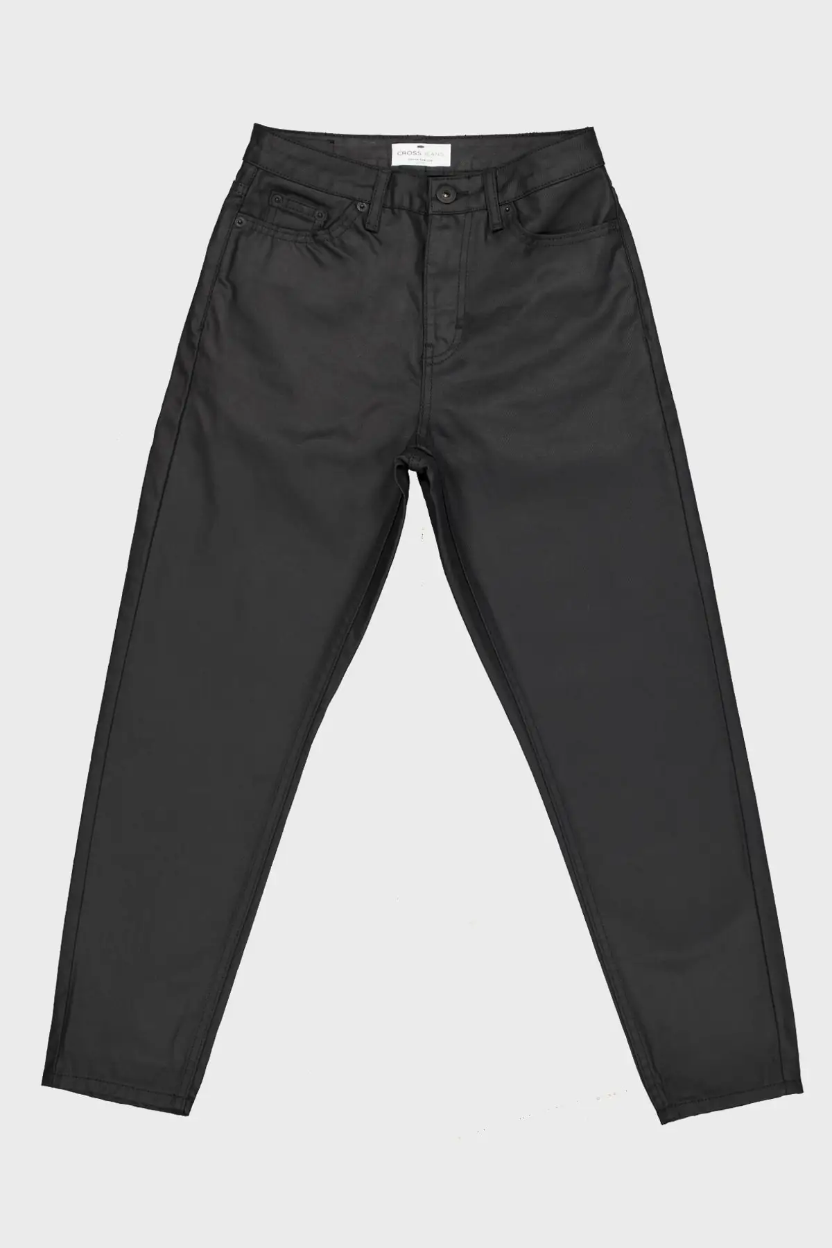 

Women's Jean Petite Black Coated High Waist Pop Zipper Straight Pant Jeans Buttons Zipper Ladies