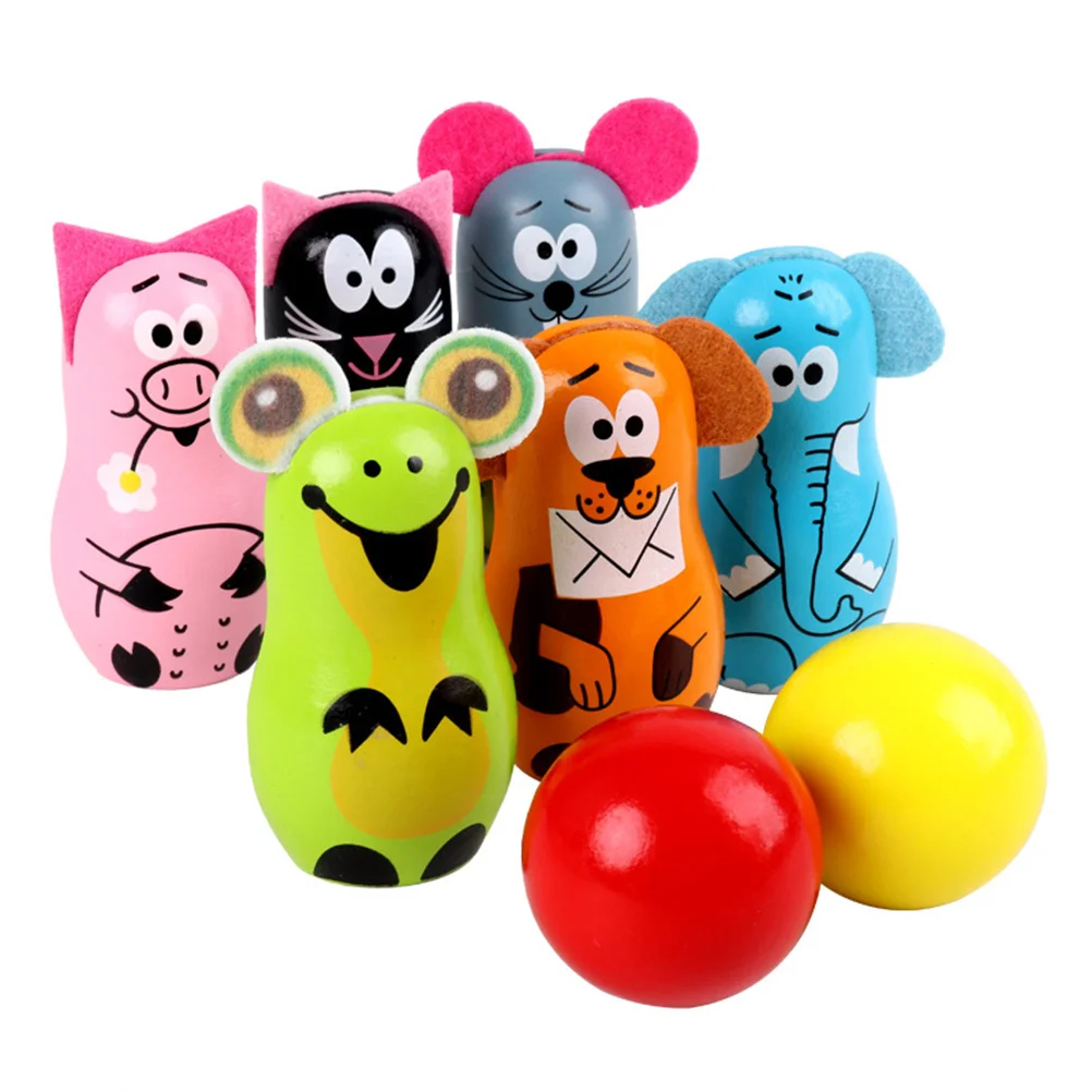

1 Set Funny Creative Practical Wooden Toy Cartoon Bowling Balls Set Children Bowling Balls for Gift Children Kids