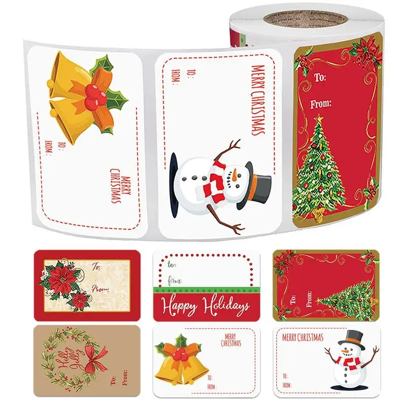 

Самоклеящиеся рождественские наклейки «To And From», 250 шт., наклейки с 6 узорами, Зимний Рождественский дизайн, наклейки с именем для