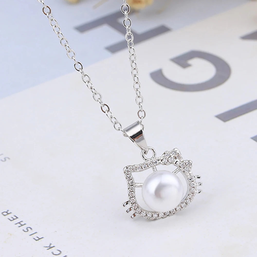 

Hello Kitty Sanrio Necklace Ring 2K Kuromi Melody Chain Alloy Silver Crystal Female Charm Rhinestone Goth Jewelry Valentine Gift