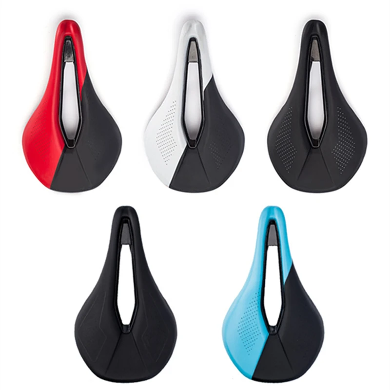 G583 Bicycle Saddle PU Microfiber Leather Short Nose Black Hollow Mountain Sports Bike Seat Cushion