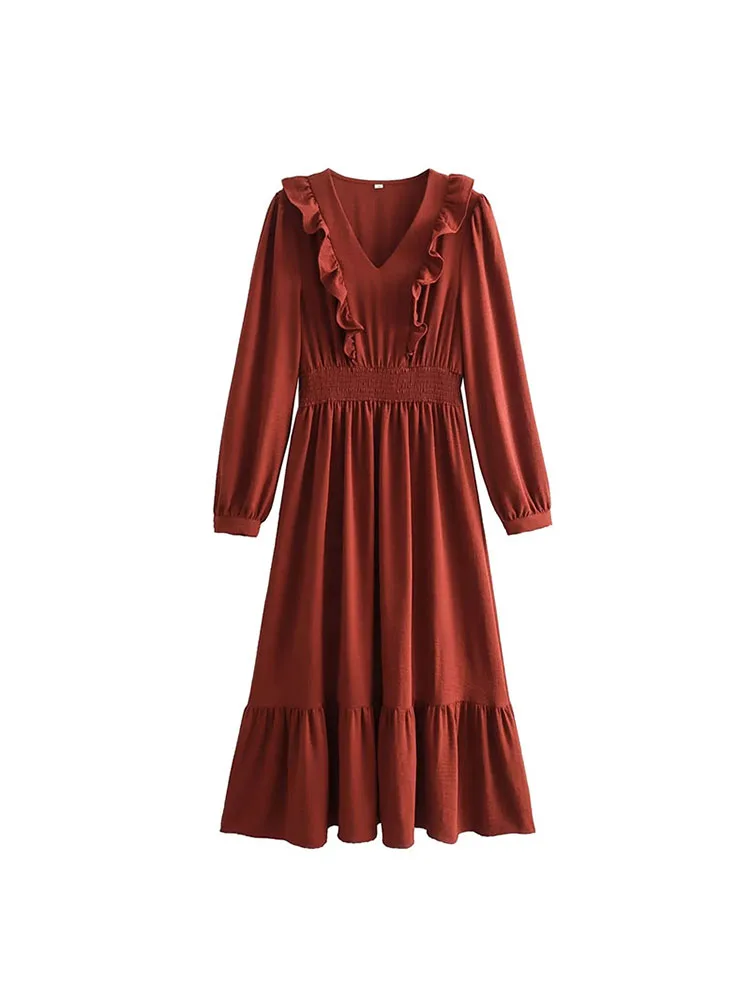 

Женское платье с V-образным вырезом и длинными рукавами