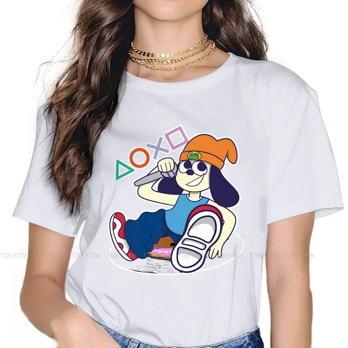 

Женская Футболка Rock Power PaRappa The Rapper Rhythm Game, женские футболки, милые хлопковые топы, базовая футболка 4XL, свободная хипстерская