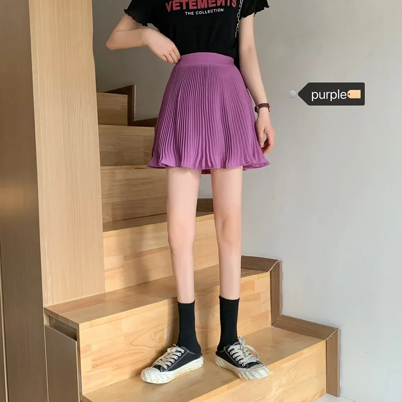 Мини-юбки женские в складках новинка 2022 лето с высокой талией стиле ретро
